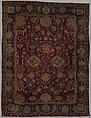 Carpet with vine scroll and palmette pattern, Wool pile on cotton foundation., Indian, probably Poona