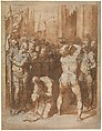 The Martyrdom of Saint Paul, Taddeo Zuccaro (Italian, Sant'Angelo in Vado 1529–1566 Rome), Pen and brown and gray ink, brown wash, over black chalk, heightened with white, on buff paper.