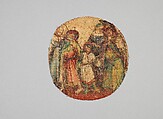 Saint Martin Announcing to His Parents That He Will Become a Christian, Linen plain weave underlaid with linen plain weave and embroidered with silk and gilt-metal-strip-wrapped silk in split and stem stitches, laid work, and couching, including or nué, Flemish