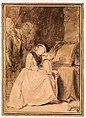 The Dreamer, Jean Honoré Fragonard (French, Grasse 1732–1806 Paris), Pencil and sepia wash