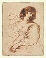 A Seated Young Woman Looking Over Her Shoulder, Guercino (Giovanni Francesco Barbieri) (?) Italian, Pen and brown ink