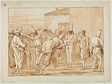 The Flogging of Punchinello, Giovanni Domenico Tiepolo (Italian, Venice 1727–1804 Venice), Pen and brown ink, brown wash, over black chalk