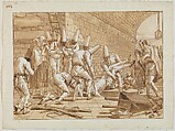 The Burial of Punchinello, Giovanni Domenico Tiepolo  Italian, Pen and brown ink, brown and yellow wash, over black chalk.