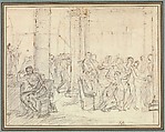 Study for The Lictors Bringing Brutus the Bodies of his Sons, Jacques Louis David (French, Paris 1748–1825 Brussels), Black chalk and brown ink on paper