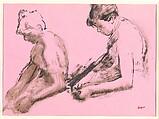 Study of a Ballet Dancer (recto); Two Studies of Dancers (verso), Edgar Degas (French, Paris 1834–1917 Paris), Oil with opaque watercolor on prepared pink paper (recto); oil on prepared pink paper (verso)