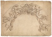 Men Shoveling Chairs (Scupstoel), Circle of Rogier van der Weyden, possibly Vranke van der Stockt (Netherlandish, ca. 1420–1495), Pen and brown ink over traces of black chalk.