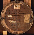Integral tondo molding, Single piece of poplar. Carved, gilt; brown-red bole, blue in dentil., Sienese