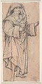 Standing Scholar (Prophet?) Turned to the Right (Recto); Standing Scholar (Prophet?) Turned to the Left (Verso), Germany, Middle Rhine (ca. 1460–1470), Pen and carbon black ink, traces of black chalk underdrawing, on paper prepared with sanguine wash, Germany, Middle Rhine