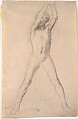 Youth with Arms Upraised, Edgar Degas (French, Paris 1834–1917 Paris), Black chalk over pencil on fine beige paper