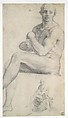 Two Studies of a Seated Male Nude, Follower of Jacopo da Pontormo (Jacopo Carucci) (Italian, Pontormo 1494–1556 Florence), Black chalk