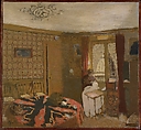 Mme Vuillard Sewing by the Window, rue Truffaut, Edouard Vuillard (French, Cuiseaux 1868–1940 La Baule), Oil on cardboard laid down on panel.
