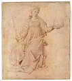 Justice, Follower of Fra Angelico (Guido di Pietro) (Italian, Vicchio di Mugello ca. 1395–1455 Rome), Pen and brown ink, brush and brown wash (the blade of the sword in pen and darker brown ink)