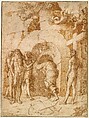 The Descent into Limbo, Circle of Andrea Mantegna (Italian, Isola di Carturo 1430/31–1506 Mantua), Pen and brown ink, brown wash