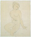 Seated Female Nude, Attributed to Amedeo Modigliani (Italian, Livorno 1884–1920 Paris), Graphite and watercolor wash on thick paper
