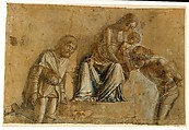 Madonna and Child with Saints Roch and Sebastian, Michele da Verona (Italian, Verona ca. 1470–Verona 1536/1544), Tip of the brush and brown ink, brown and some blue wash, heightened with white, on paper tinted brown.