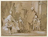A Venetian Family Portrait Group, Pietro Antonio Novelli Italian, Pen and brown ink, wash, heightened with white, on paper covered with brown wash