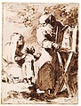 A Bearded Monk Showing a Portable Altar to a Praying Child, with an Old Woman Kneeling, Pietro Antonio Novelli Italian, Pen and brown ink, wash