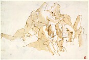 A Group of Punchinelli Seated, Giovanni Battista Tiepolo  Italian, Pen and brown ink, brown wash, over black chalk