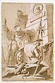 Soldiers Around a Monument, Giovanni Battista Tiepolo Italian, Pen and brown ink, brown wash, with white heightening over black chalk