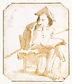 Caricature of a Seated Man with a Book and a Cane, Giovanni Battista Tiepolo Italian, Pen and brown ink, brown wash, over black chalk
