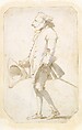 Caricature of a Man Holding a Tricorne, Walking to the Left, Giovanni Battista Tiepolo  Italian, Pen and pale brown ink