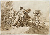 Satyrs Carrying Baskets of Provision for Their Families, Giovanni Domenico Tiepolo  Italian, Pen and brown and gray-brown ink, gray-brown wash