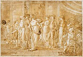 "In Piazza", Giovanni Domenico Tiepolo (Italian, Venice 1727–1804 Venice), Pen and brown ink, brown wash, over black chalk