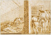 The Leopards' Cage at the Menagerie, Giovanni Domenico Tiepolo (Italian, Venice 1727–1804 Venice), Pen and brown ink, brown wash, over black chalk