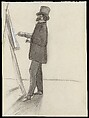 Manet and his Easel, Jean-Frédéric Bazille (French, Montpellier 1841–1870 Beaune-la-Rolande), Charcoal, white chalk on blue laid paper faded to yellow-gray
