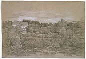 Landscape, Attributed to Eugène Boudin (French, Honfleur 1824–1898 Deauville), Black chalk on gray laid paper heightened with white chalk