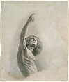 Man with Upraised Arm, Possibly a Self-Portrait, Attributed to Gustave Courbet (French, Ornans 1819–1877 La Tour-de-Peilz), Black and white chalk over graphite on papier bleuté, relined.