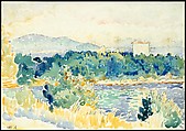 Mediterranean Landscape with a White House, Henri-Edmond Cross (Henri-Edmond Delacroix) (French, Douai 1856–1910 Saint-Clair), Watercolor over graphite on heavy wove paper