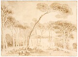 Imaginary View of a Roman Villa, Jean Honoré Fragonard (French, Grasse 1732–1806 Paris), Bister wash over pencil