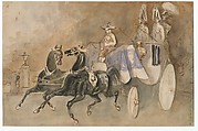 A Carriage in London, Constantin Guys (French, Flushing 1802–1892 Paris), Pen and brown ink with watercolor over graphite on heavy buff wove paper