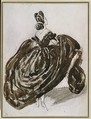 A Parisienne Seen from the Back, Constantin Guys (French, Flushing 1802–1892 Paris), graphite, brown ink, gray and brown wash on buff wove paper darkened through exposure to light