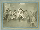 Women Dancing in a Brothel, Constantin Guys (French, Flushing 1802–1892 Paris), Brown ink and gray wash on off-white, heavy wove paper mounted on cardboard