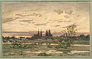 A View of Moulins, Henri-Joseph Harpignies (French, Valenciennes 1819–1916 Saint-Privé), Graphite and watercolor on heavy wove paper