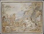 Orpheus Charming the Nymphs, Dryads, and Animals, Charles Joseph Natoire  French, Pen and brown ink, brown and gray wash, pale blue, yellow, and pink watercolor and white heightening over preliminary drawing in pencil and black chalk.