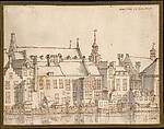 Buildings Along the Hofvijver in The Hague, Valentijn Klotz Dutch, Pen and brown ink, gray wash.