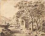A Roadside Shrine and Cross, Valentijn Klotz Dutch, Pen and brown ink, brush and gray ink, gray wash.