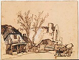Two Cottages, Rembrandt (Rembrandt van Rijn) (Dutch, Leiden 1606–1669 Amsterdam), Pen and brown ink (gallnut ink, possibly only partially), corrected with white chalk and/or body color.