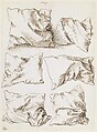 Self-portrait, Study of a Hand and a Pillow (recto); Six Studies of Pillows (verso), Albrecht Dürer (German, Nuremberg 1471–1528 Nuremberg), Pen and brown ink