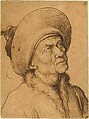 Bust of a Man in a Hat Gazing Upward, Martin Schongauer (German, Colmar ca. 1435/50–1491 Breisach), Pen and carbon black ink, over pen and brown ink, on paper prepared with sanguine wash.
