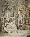 Study for a Portrait: A Lady and a Gentleman in a Park, England (eighteenth century), Brush and watercolor, colored washes, over pencil, on thin paper