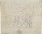 Study for a Portrait: A Lady and a Gentleman in a Park, England (eighteenth century), Brush and watercolor, colored washes, over pencil, on thin paper