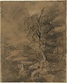 Stormy Landscape, John Hoppner  British, Black and white chalk, gray wash, on grayish brown paper