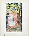 Large Boston Public Garden Sketchbook:  A  nanny with her charge, Maurice Brazil Prendergast   American, Recto: watercolor over pencil, bordered in pencil and watercolor