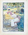 Large Boston Public Garden Sketchbook: Mothers and children in the park, Maurice Brazil Prendergast American, Recto: watercolor over pencil, bordered in pencil and watercolor