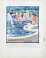 Large Boston Public Garden Sketchbook: A  fountain in the Public Garden, Maurice Brazil Prendergast   American, Recto: watercolor over pencil, bordered in pencil and watercolor.