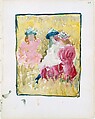 Large Boston Public Garden Sketchbook: Three girls sitting on the grass, Maurice Brazil Prendergast   American, Recto: watercolor over pencil; bordered in pencil and watercolor; verso: pencil, bordered